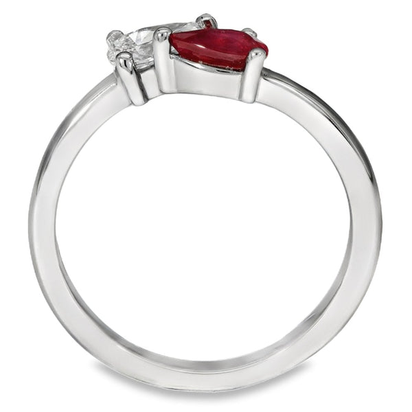 Ladies Platinum Two Stone Diamond & Ruby Ring
