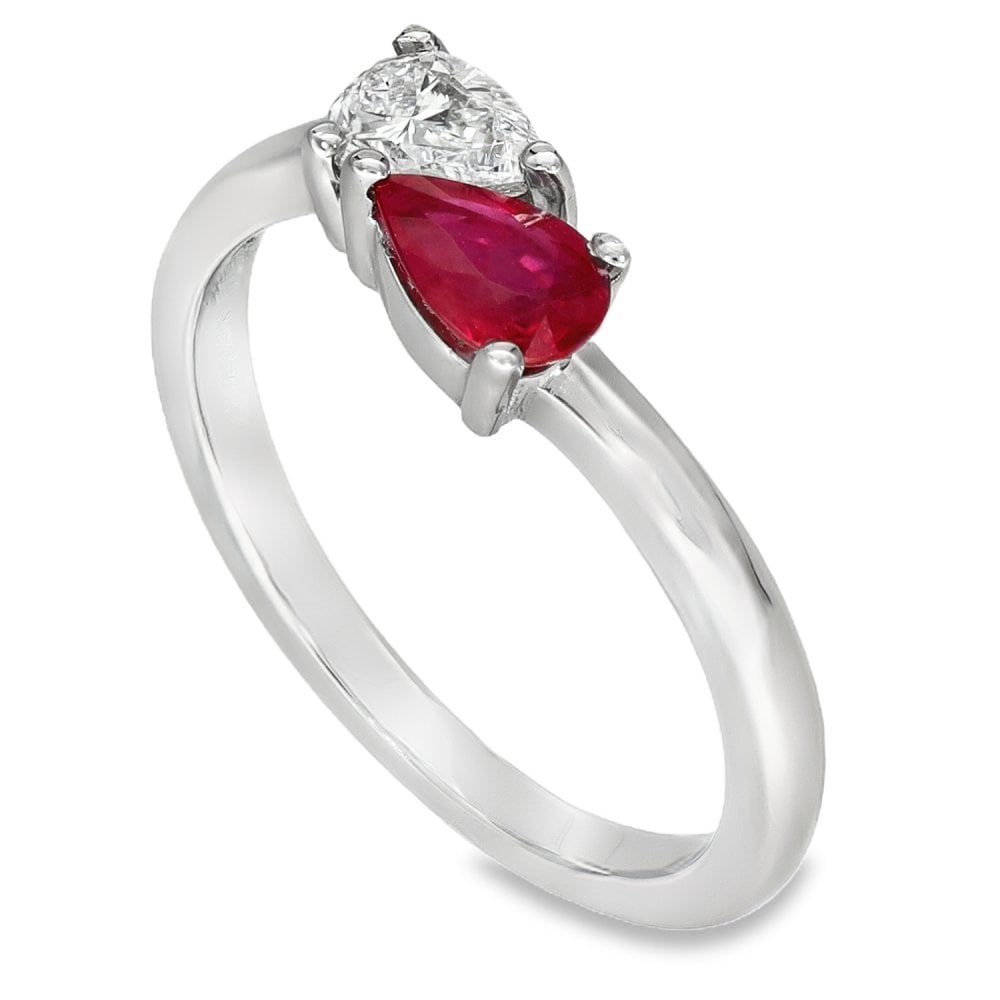 Ladies Platinum Two Stone Diamond & Ruby Ring