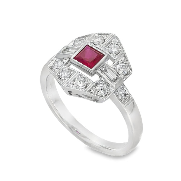 Ladies 18ct White Gold Ruby & Diamond Cluster Ring