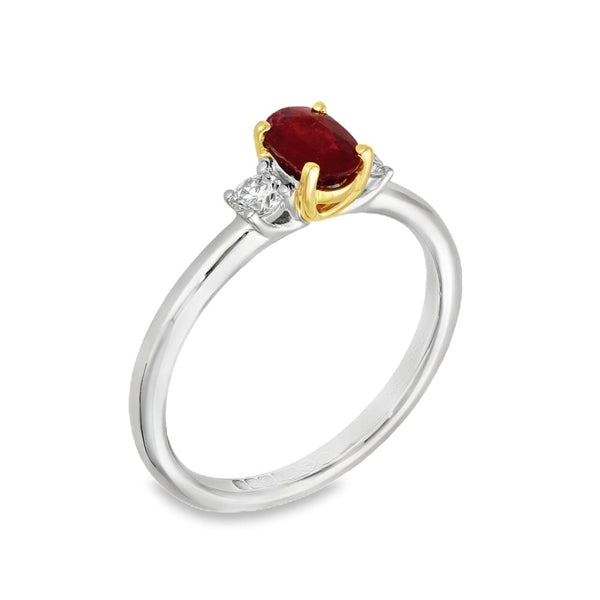 Ladies Platinum Ruby & Diamond Trilogy Ring - 0.16ct