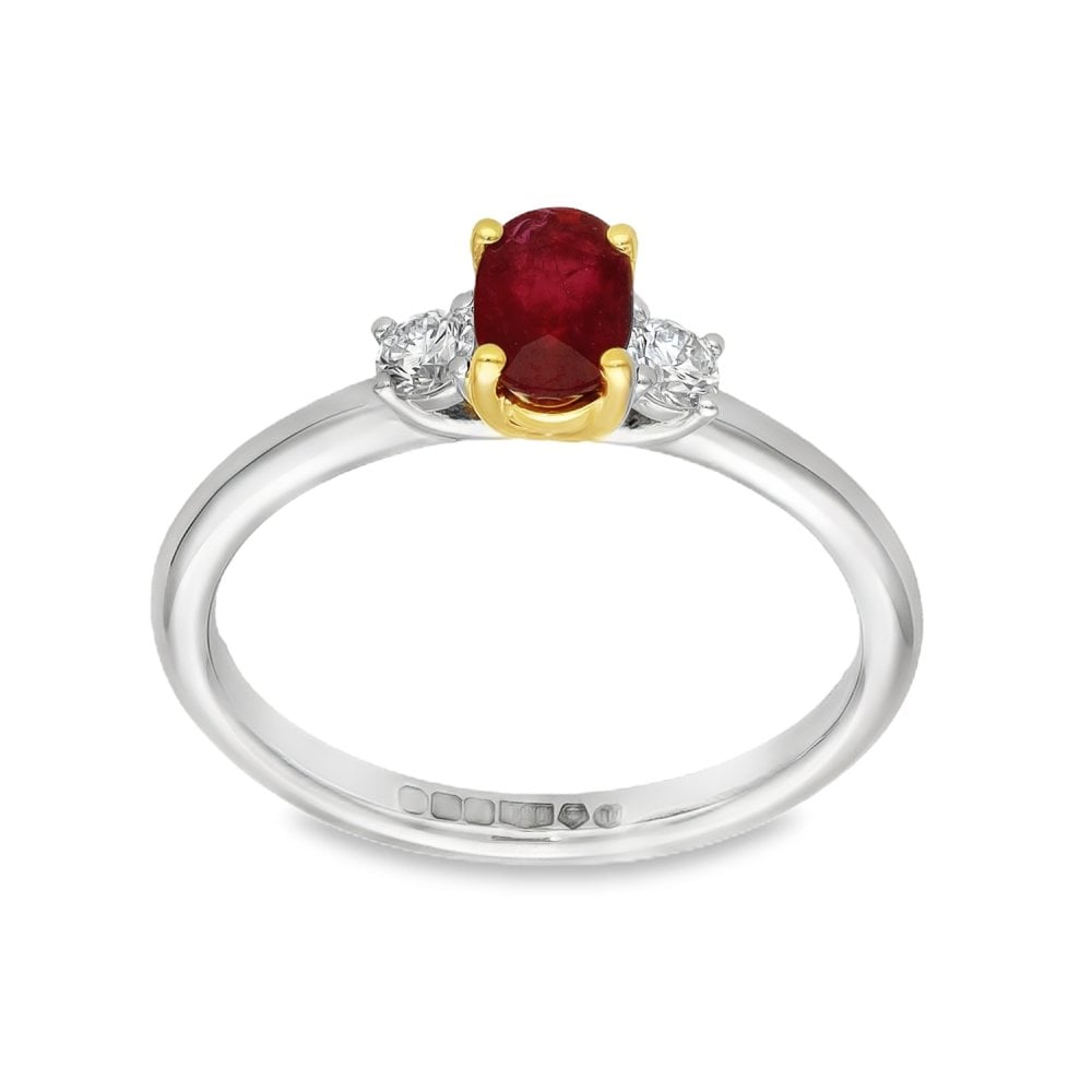Ladies Platinum Ruby & Diamond Trilogy Ring - 0.16ct