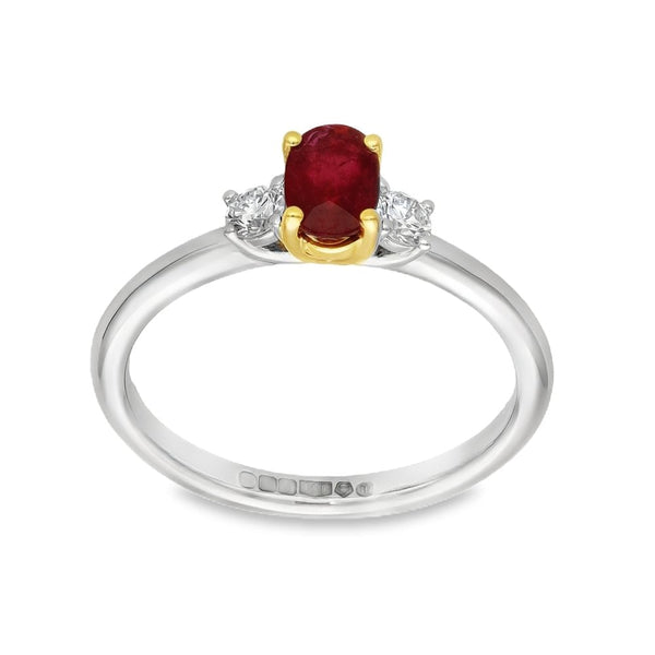 Ladies Platinum Ruby & Diamond Trilogy Ring - 0.16ct