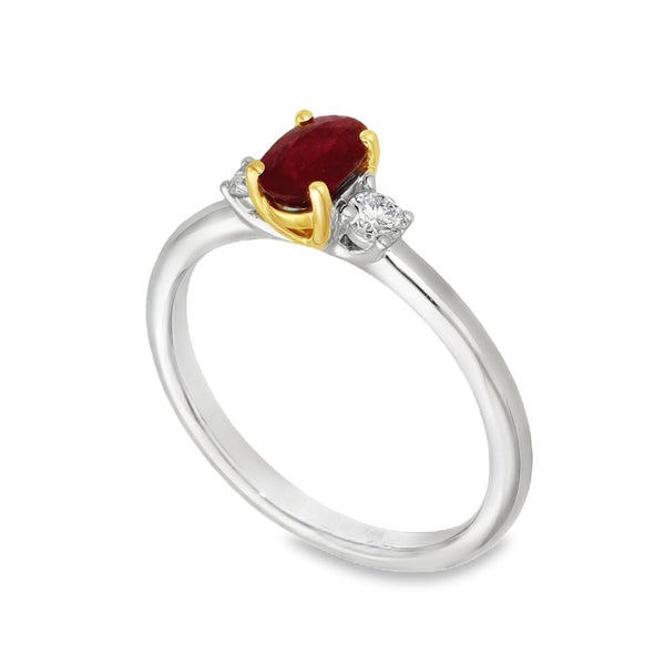 Ladies Platinum Ruby & Diamond Trilogy Ring - 0.16ct