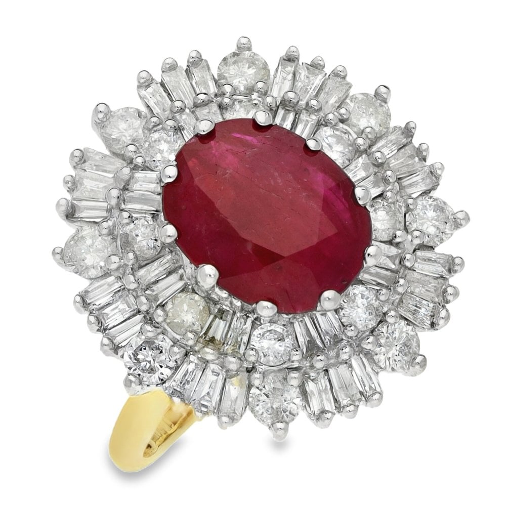 Ladies 9ct Yellow Gold Diamond & Ruby Cluster Ring - Size N