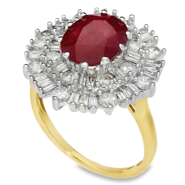 Ladies 9ct Yellow Gold Diamond & Ruby Cluster Ring - Size N