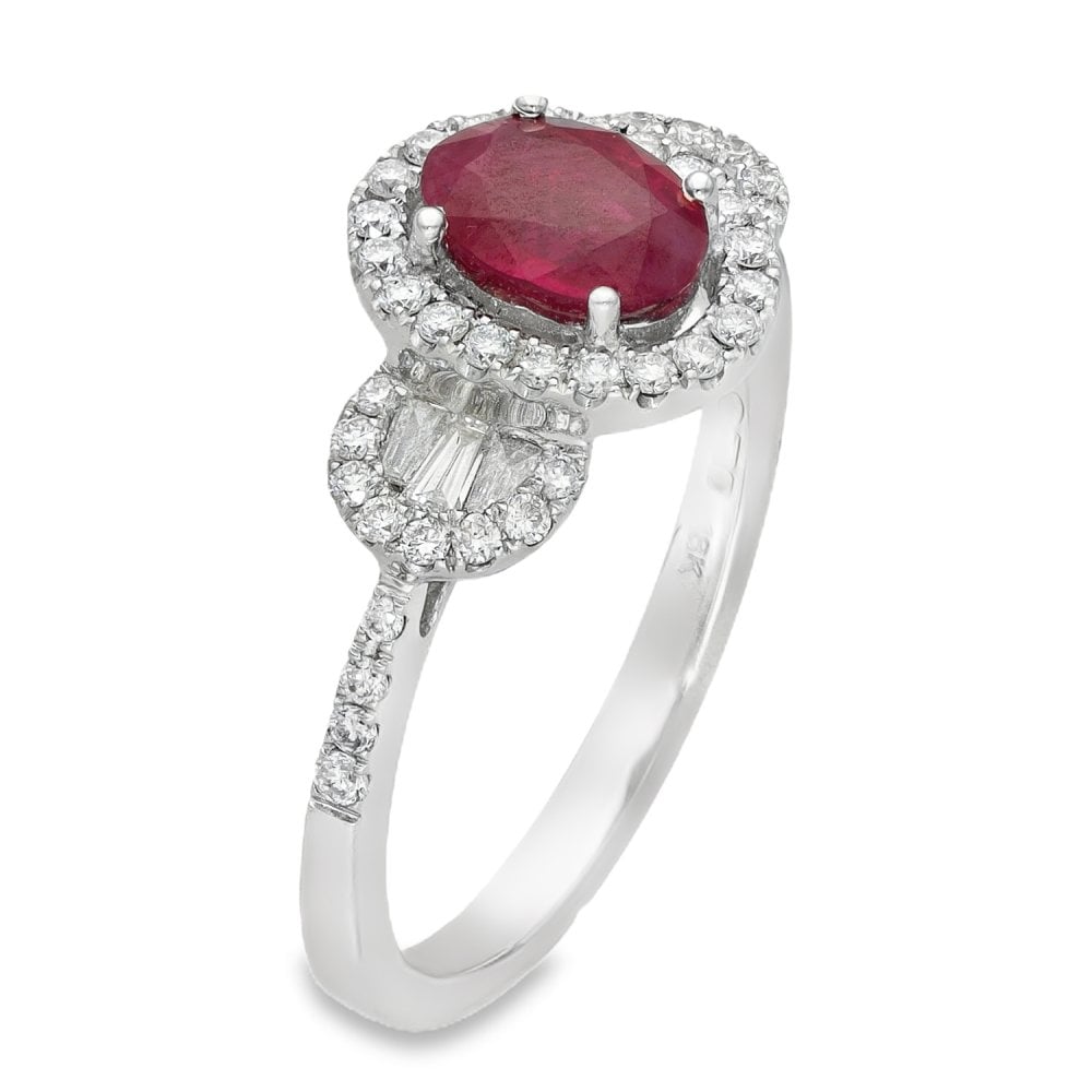 Ladies 18ct White Gold Diamond & Ruby Cluster Ring - Size M