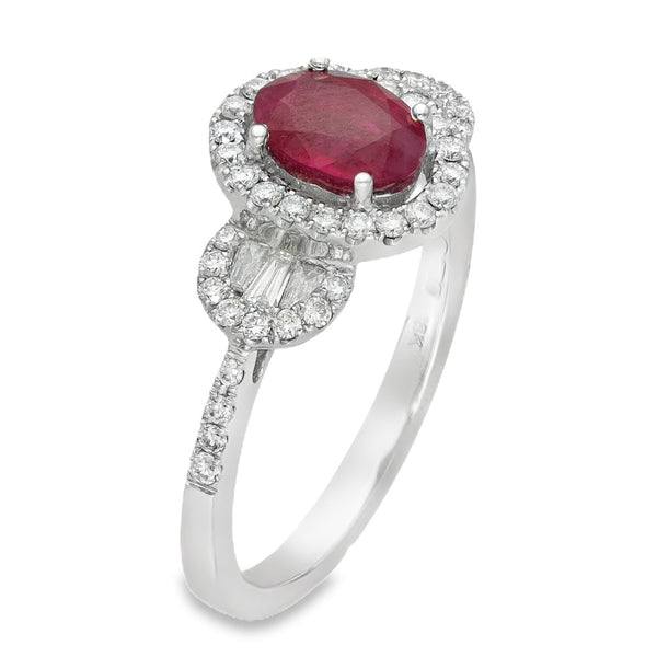 Ladies 18ct White Gold Diamond & Ruby Cluster Ring - Size M
