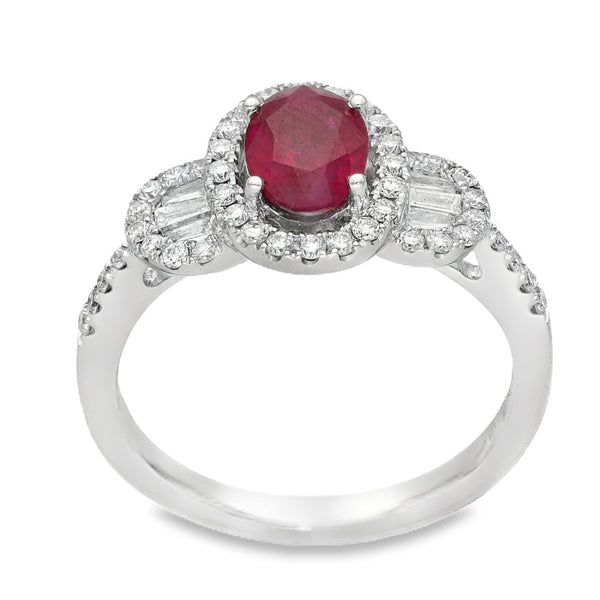 Ladies 18ct White Gold Diamond & Ruby Cluster Ring - Size M