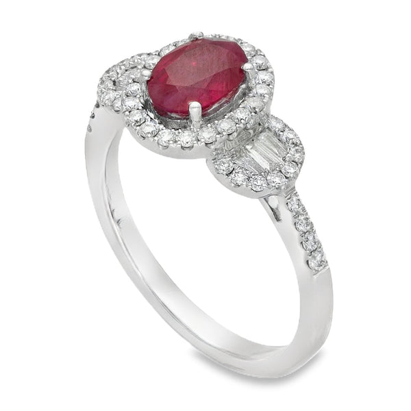 Ladies 18ct White Gold Diamond & Ruby Cluster Ring - Size M