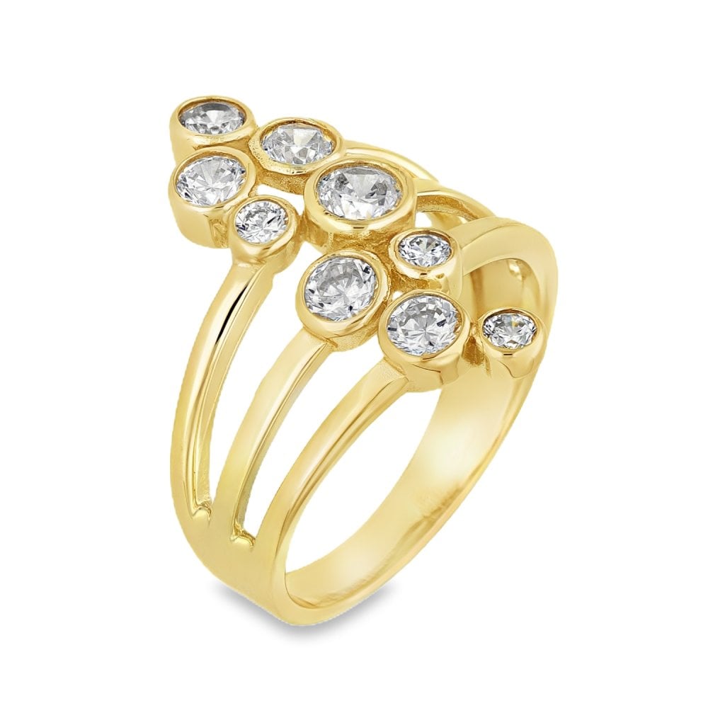 9ct Yellow Gold Cubic Zirconia Split Band Ring - Size P½ - 4mm