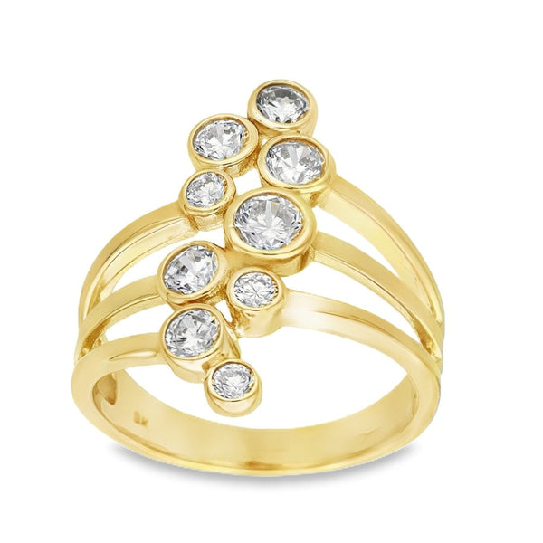 9ct Yellow Gold Cubic Zirconia Split Band Ring - Size P½ - 4mm