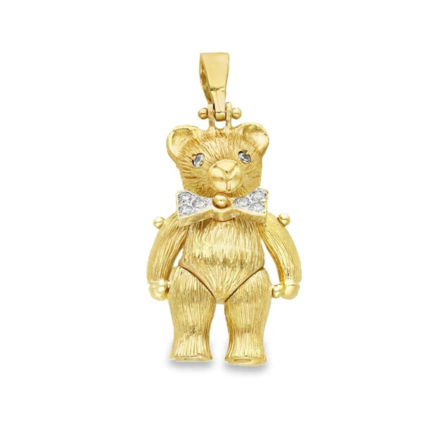 9ct Yellow Gold Cubic Zirconia Teddy Pendant - 18x32x12mm -11.1g