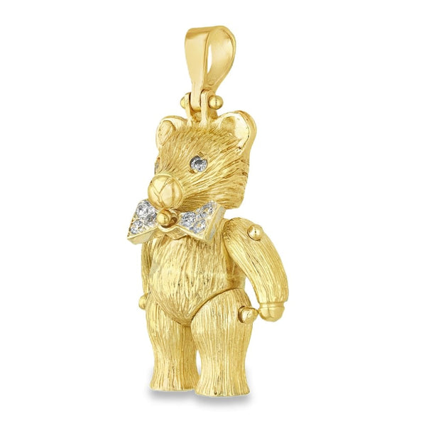 9ct Yellow Gold Cubic Zirconia Teddy Pendant - 18x32x12mm -11.1g