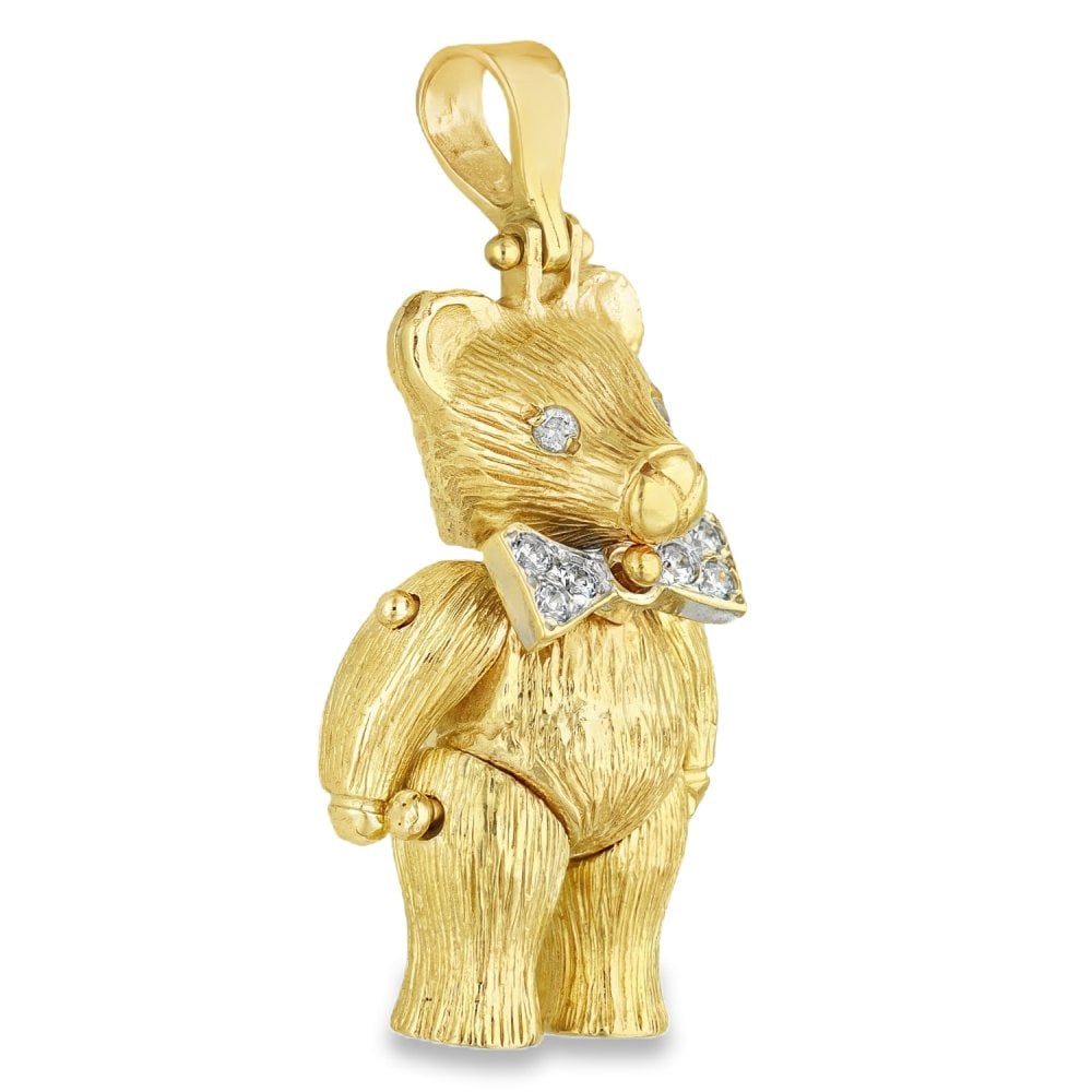 9ct Yellow Gold Cubic Zirconia Teddy Pendant - 18x32x12mm -11.1g