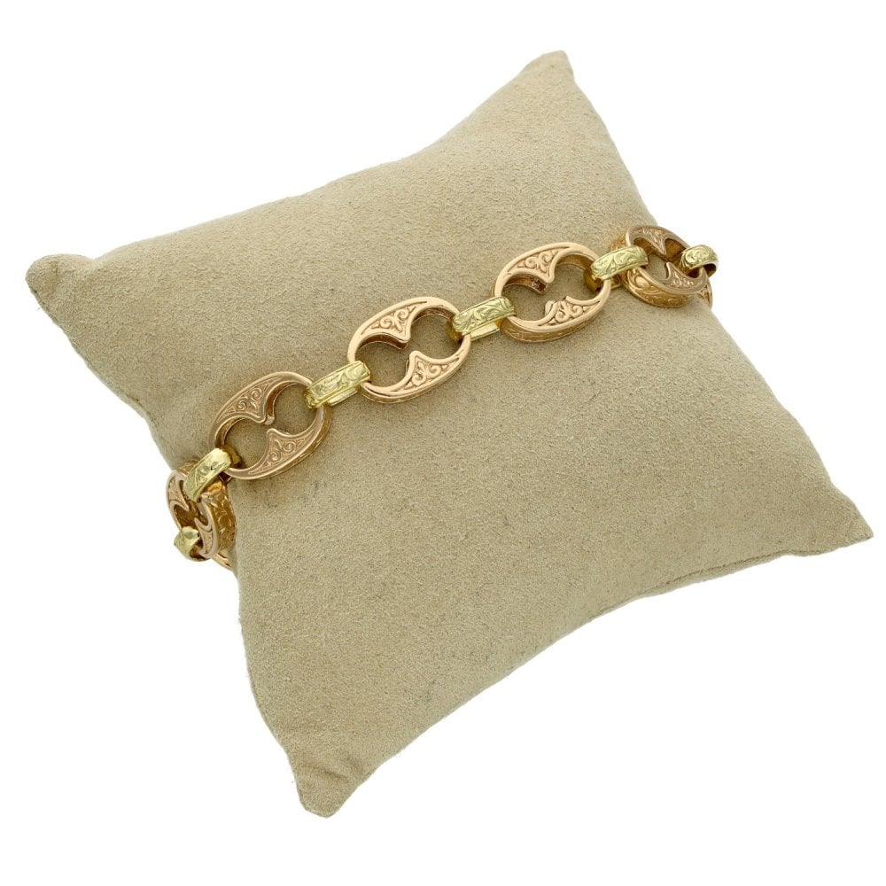 9ct Yellow & Rose Gold Fancy Bar-Link Bracelet - 9" - 36.9g