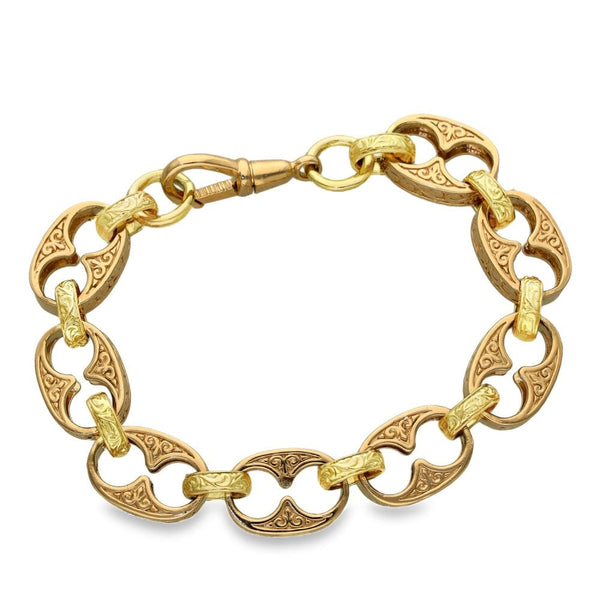 9ct Yellow & Rose Gold Fancy Bar-Link Bracelet - 9" - 36.9g