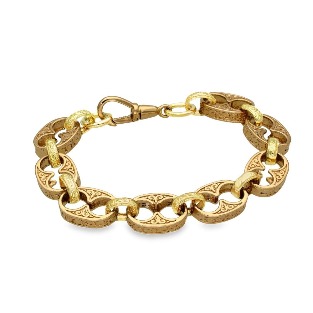 9ct Yellow & Rose Gold Fancy Bar-Link Bracelet - 9" - 36.9g