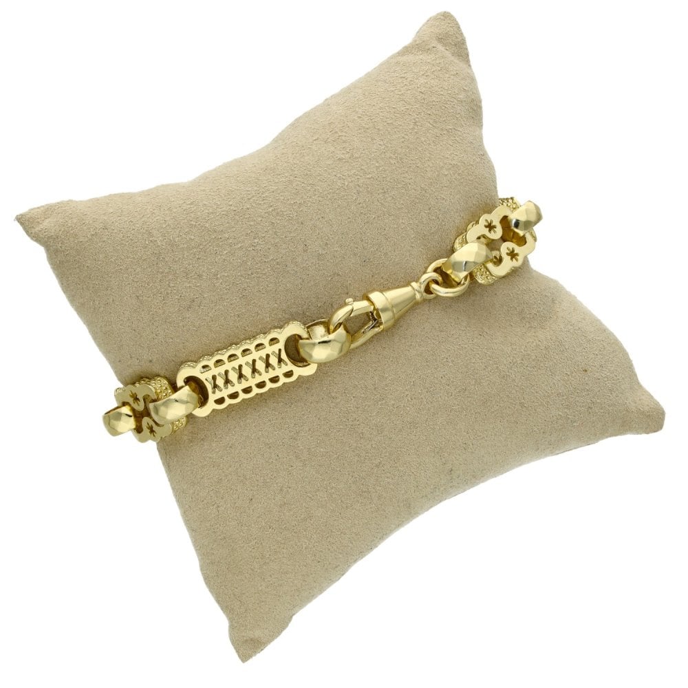 9ct Yellow Gold Fancy Bar-Link Bracelet - 9" - 37.8g