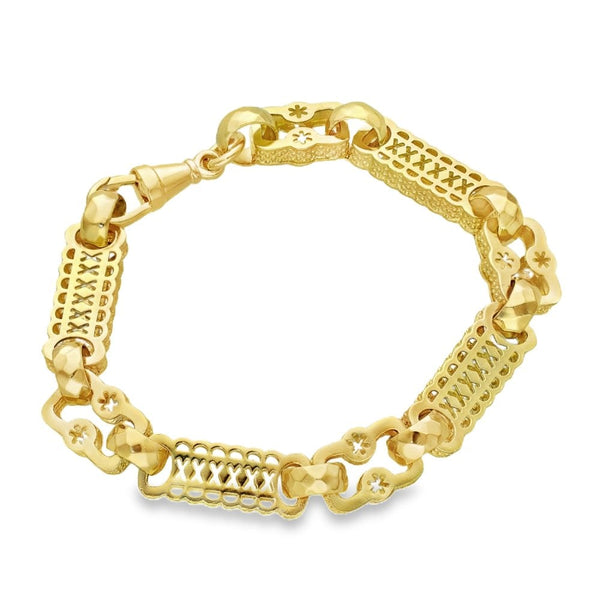9ct Yellow Gold Fancy Bar-Link Bracelet - 9" - 37.8g