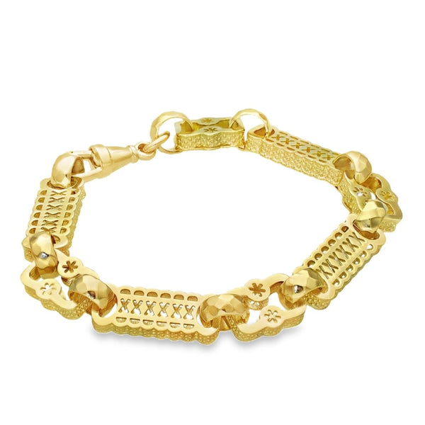9ct Yellow Gold Fancy Bar-Link Bracelet - 9" - 37.8g