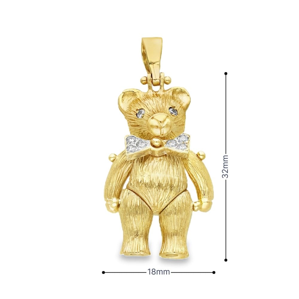 9ct Yellow Gold Cubic Zirconia Teddy Pendant - 18x32x12mm -11.1g