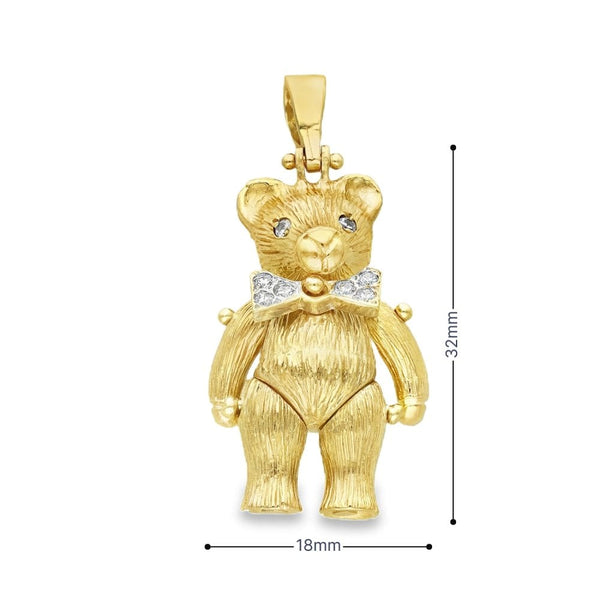 9ct Yellow Gold Cubic Zirconia Teddy Pendant - 18x32x12mm -11.1g