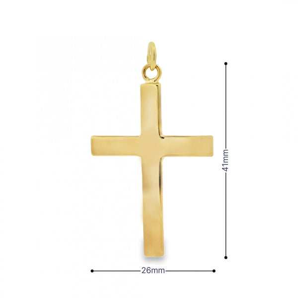 9ct Yellow Gold Square Block Cross Pendant - 26x41x3mm - 8.4g