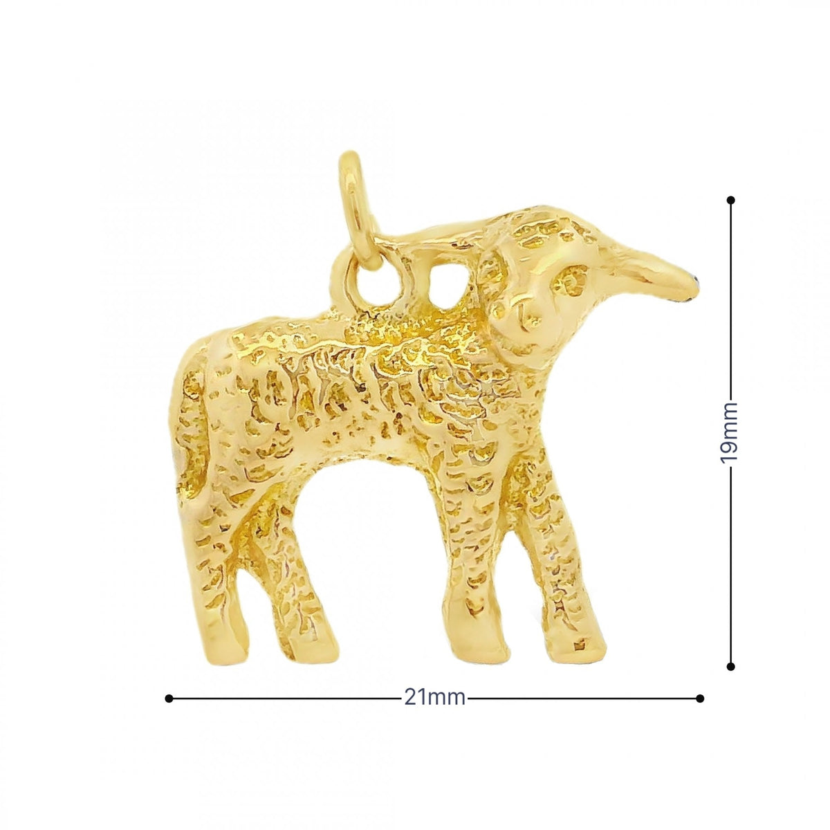 9ct Yellow Gold Lamb Charm - 21x19x8mm - 7.3g
