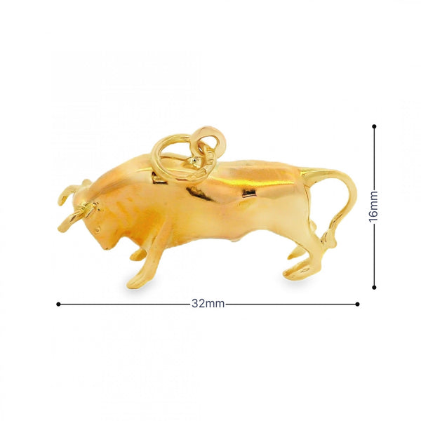 9ct Yellow Gold Bull Charm - 38x16x7mm - 2.9g
