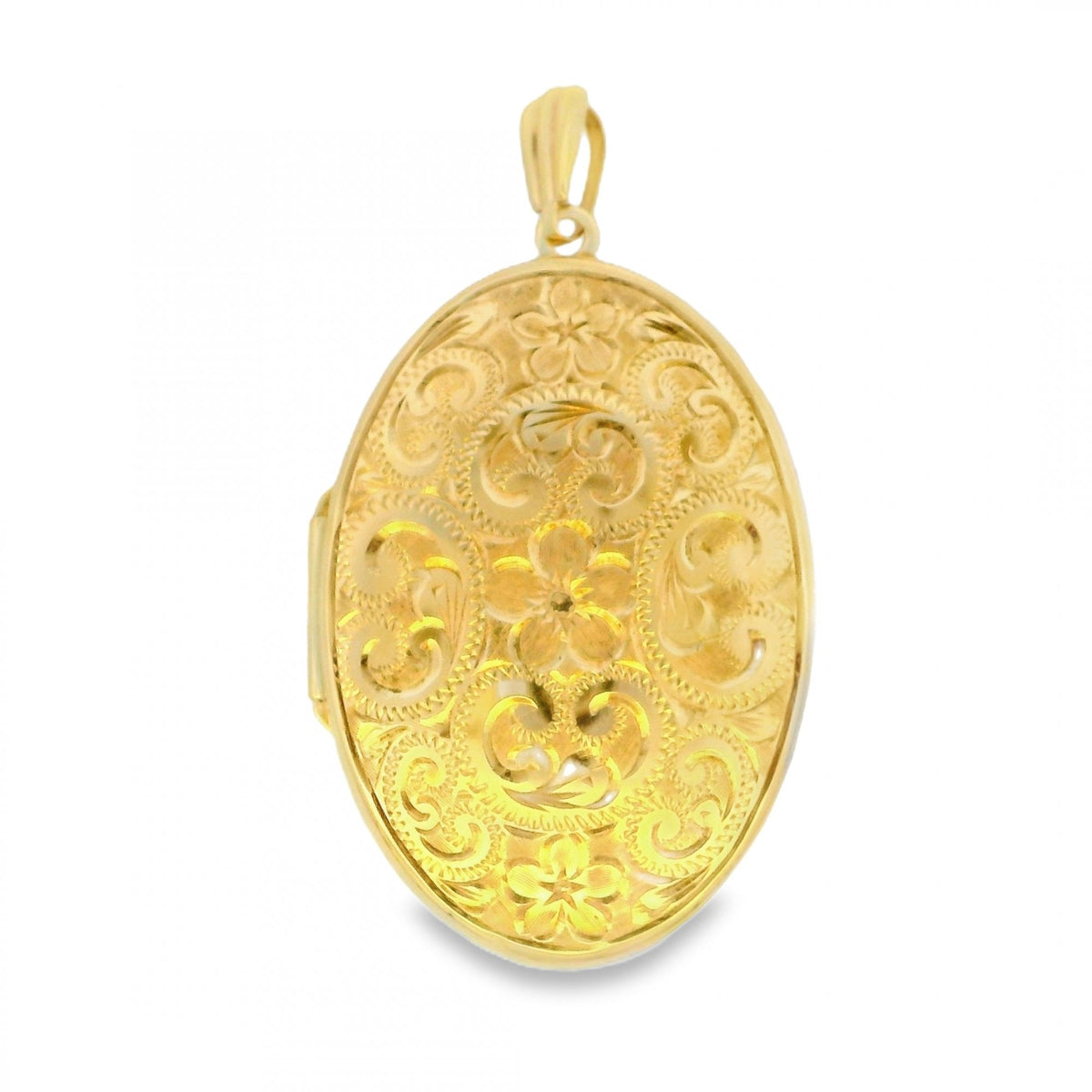 9ct Yellow Gold Flower Patterned Locket - 27x41x8mm - 10.3g