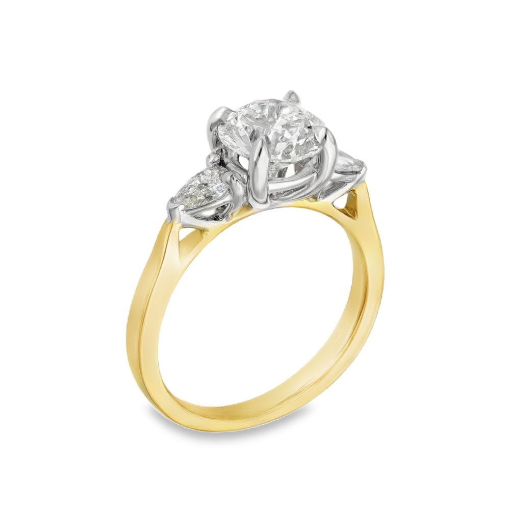 18ct Yellow Gold Diamond Trilogy Ring - Size J - 1.78ct