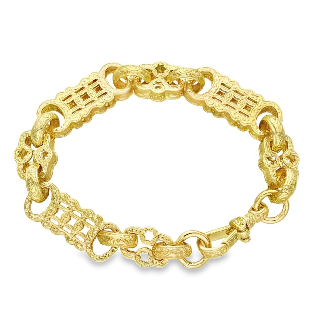 9ct Yellow Gold Fancy Bar-Link Bracelet - 9" - 43.7g