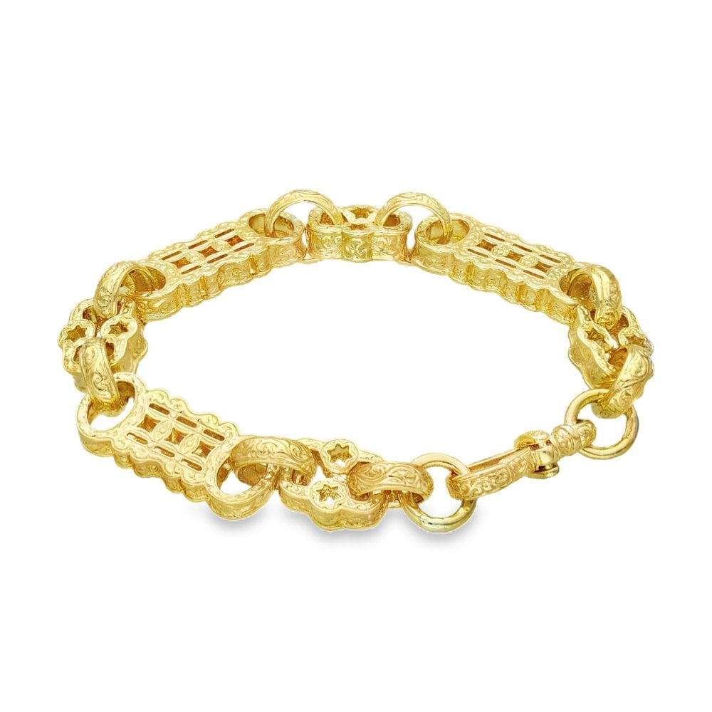 9ct Yellow Gold Fancy Bar-Link Bracelet - 9" - 43.7g
