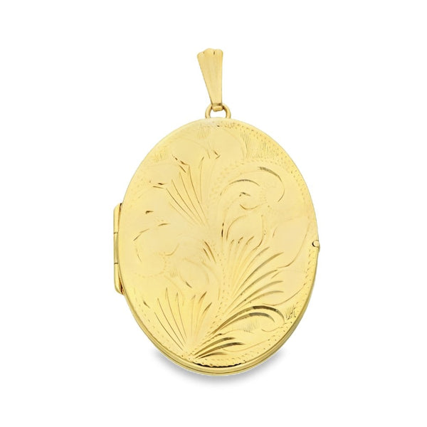 9ct Yellow Gold Feather-Engraved Locket - 32x44x4.5mm - 9.9g