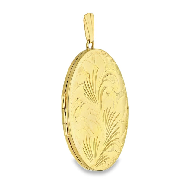 9ct Yellow Gold Feather-Engraved Locket - 32x44x4.5mm - 9.9g