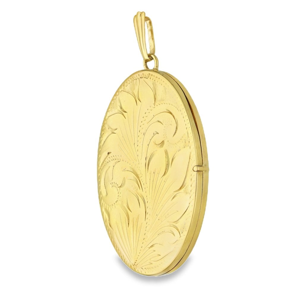 9ct Yellow Gold Feather-Engraved Locket - 32x44x4.5mm - 9.9g