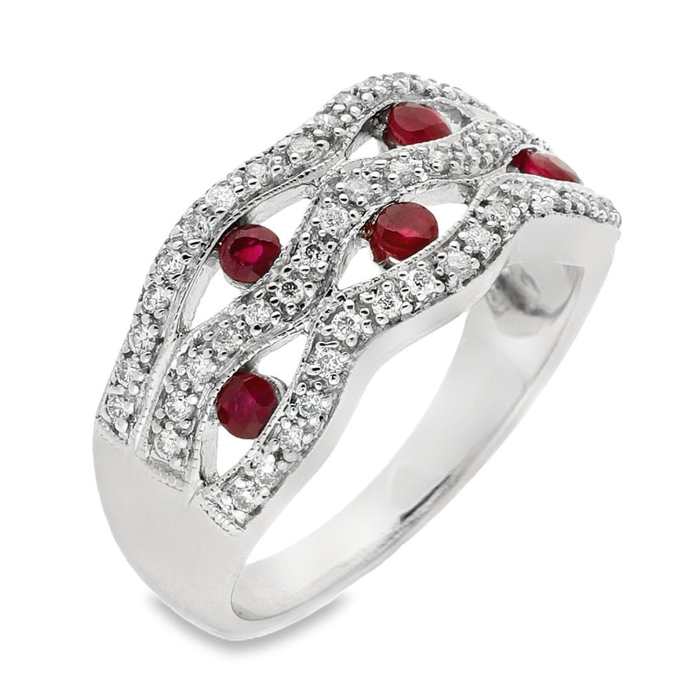 9ct White Gold Ruby & Diamond Cluster Ring - 0.31ct