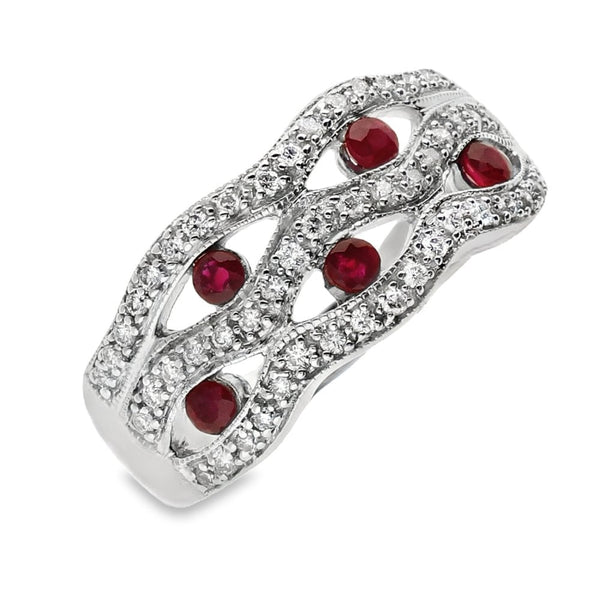 9ct White Gold Ruby & Diamond Cluster Ring - 0.31ct