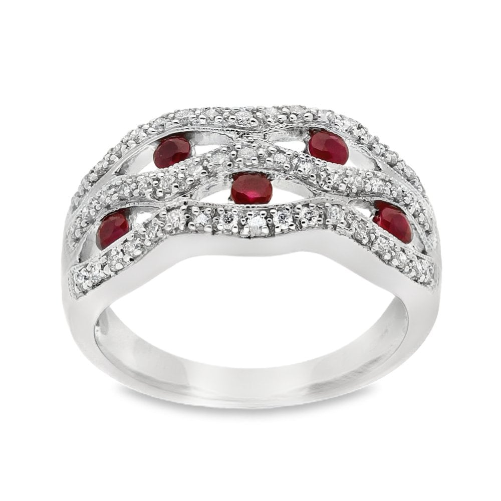 9ct White Gold Ruby & Diamond Cluster Ring - 0.31ct