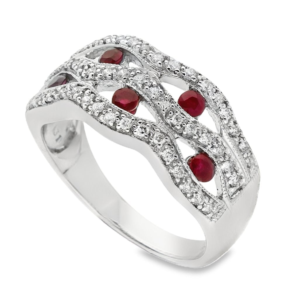 9ct White Gold Ruby & Diamond Cluster Ring - 0.31ct