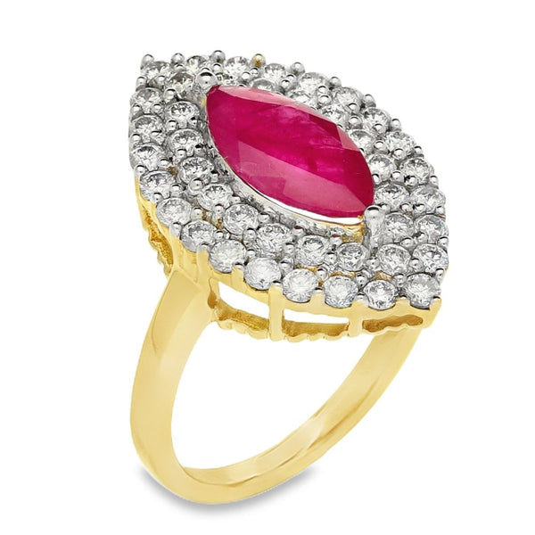 Ladies 9ct Yellow Gold Ruby & Diamond Marquise Cluster Ring