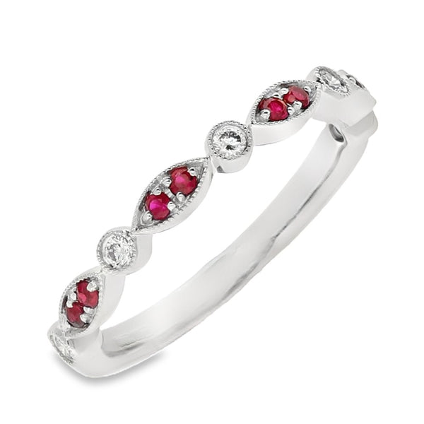 Ladies 18ct White Gold Ruby & Diamond Stacker Ring
