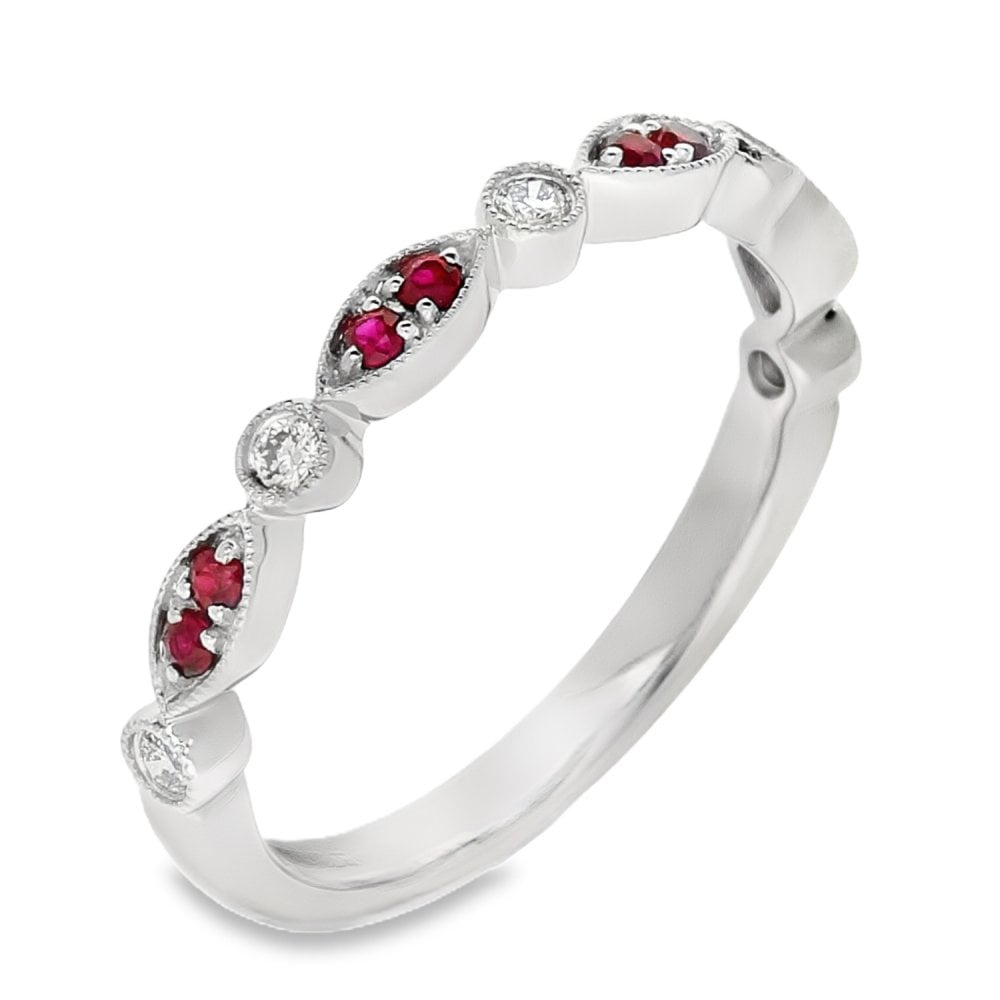 Ladies 18ct White Gold Ruby & Diamond Stacker Ring