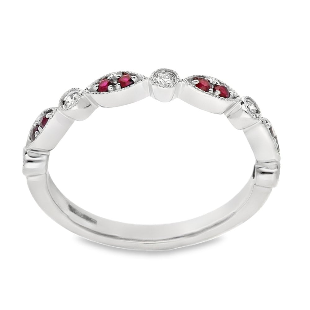 Ladies 18ct White Gold Ruby & Diamond Stacker Ring