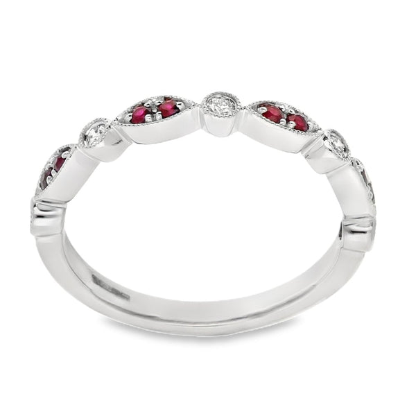 Ladies 18ct White Gold Ruby & Diamond Stacker Ring