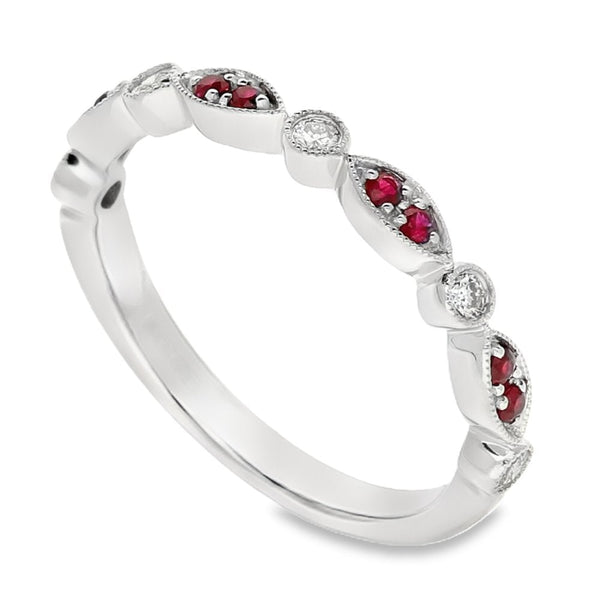 Ladies 18ct White Gold Ruby & Diamond Stacker Ring