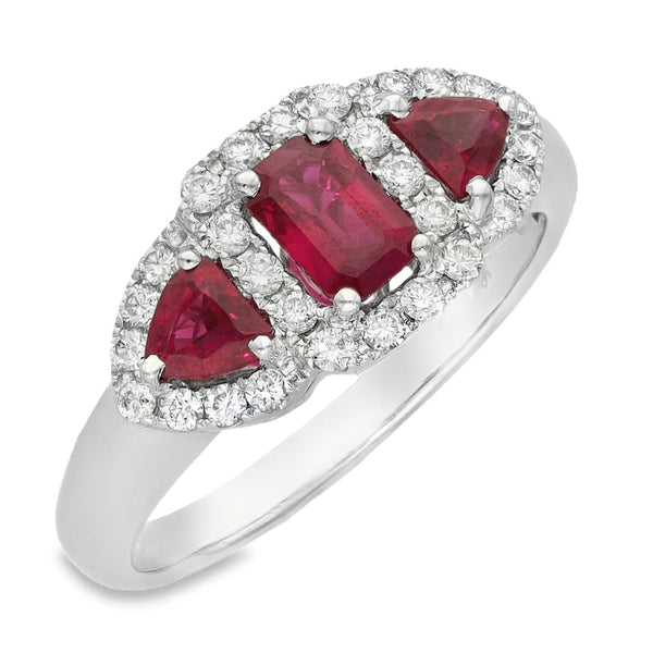 Ladies 18ct White Gold Diamond & Ruby Row Ring - Size P