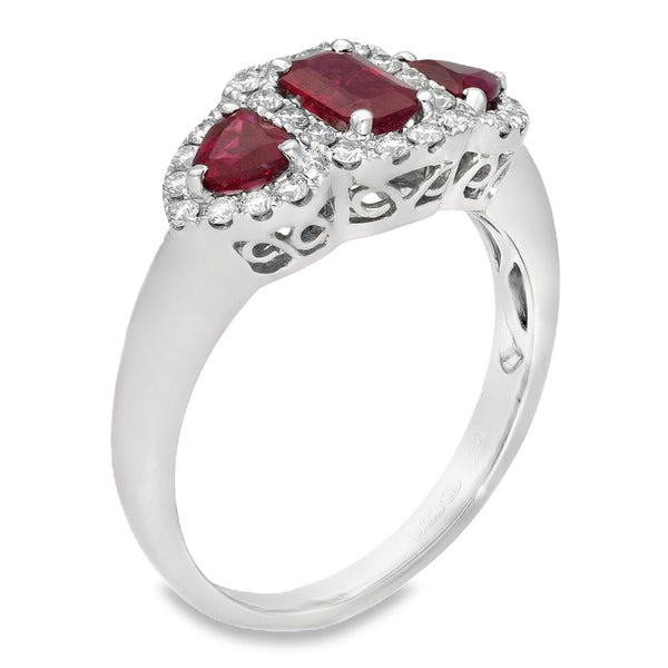 Ladies 18ct White Gold Diamond & Ruby Row Ring - Size P