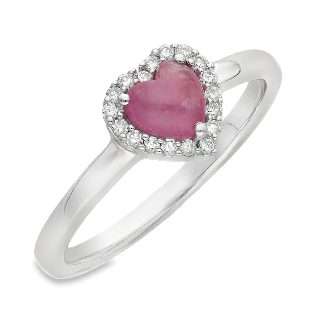 Ladies 9ct White Gold Heart Shape Diamond & Pink Sapphire Ring