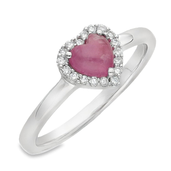 Ladies 9ct White Gold Heart Shape Diamond & Pink Sapphire Ring